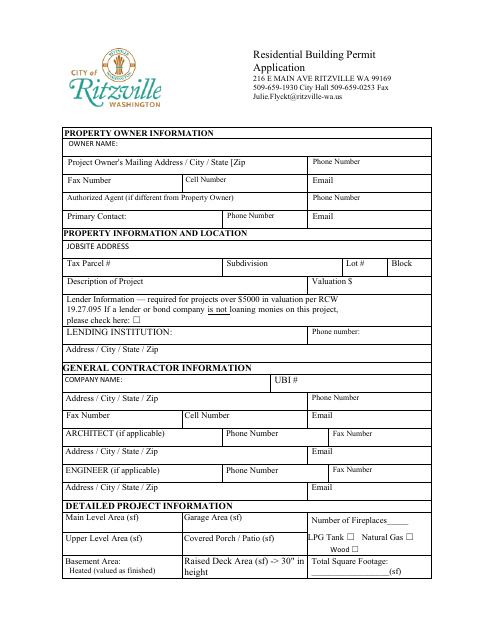First page of the Residential Building Permit Application
