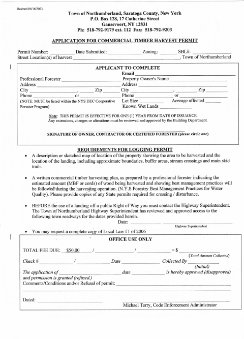 First page of the Commercial Timber Harvest Permit Application