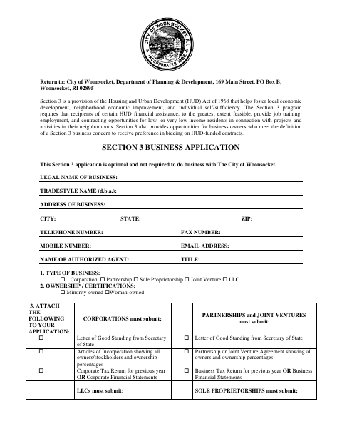 First page of the Section 3 Business Application