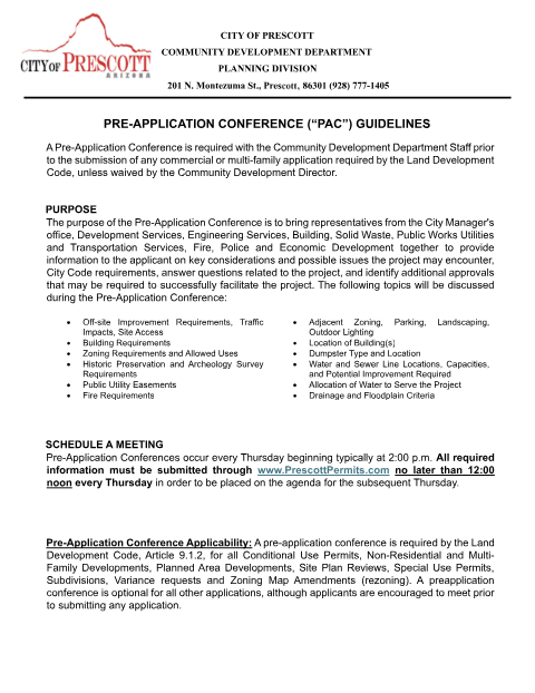 First page of the Pre-Application Conference Application