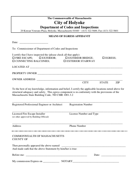 First page of the Means of Egress Affidavit