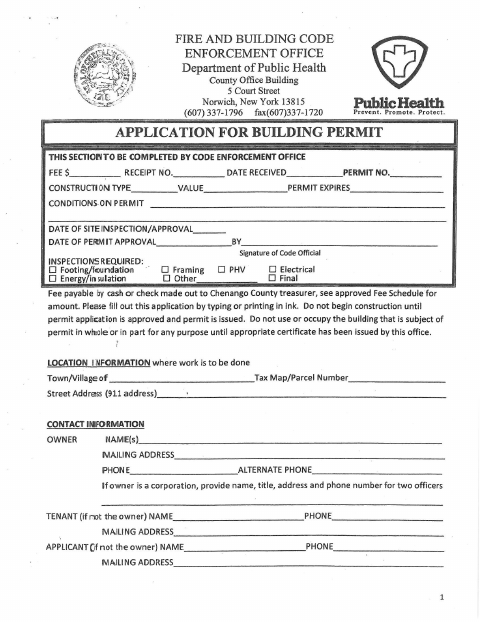 First page of the Building Permit Application