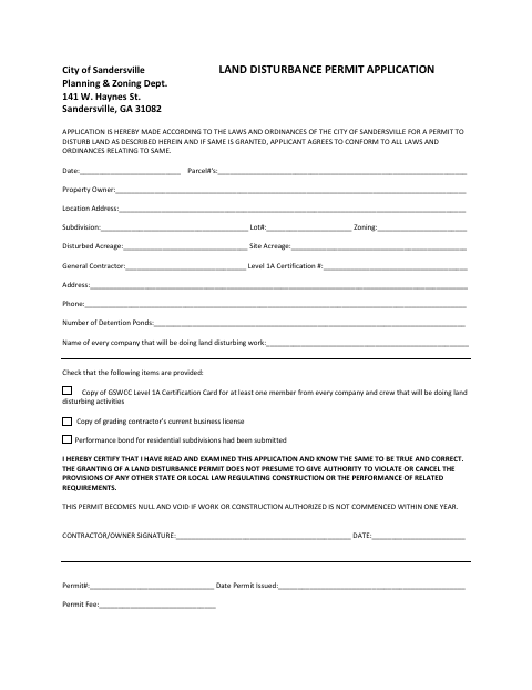 First page of the Land Disturbance Permit Application