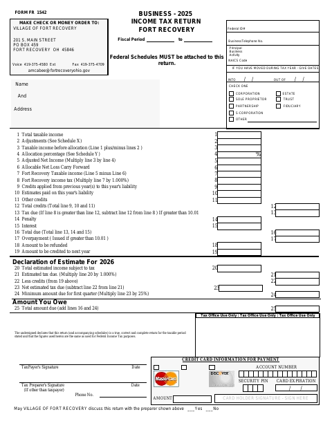 First page of the Business Income Tax Return 2025