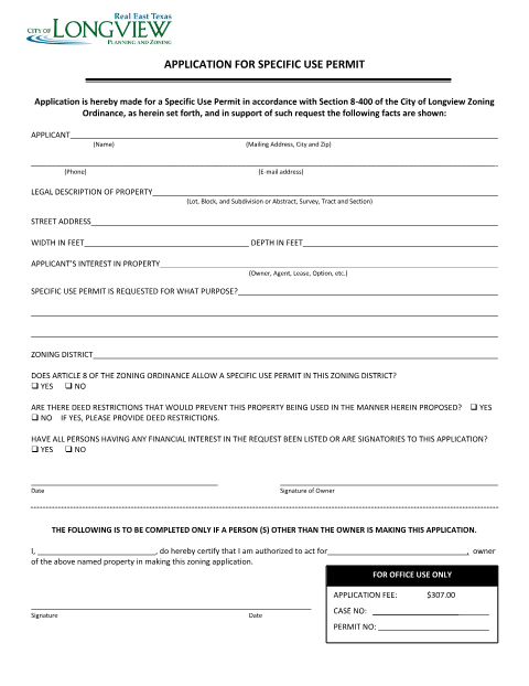 First page of the Application for Specific Use Permit