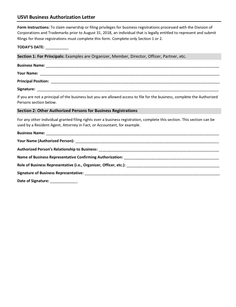 First page of the Business and Trade Name Authorization Letter (Principals and Authorized Persons)
