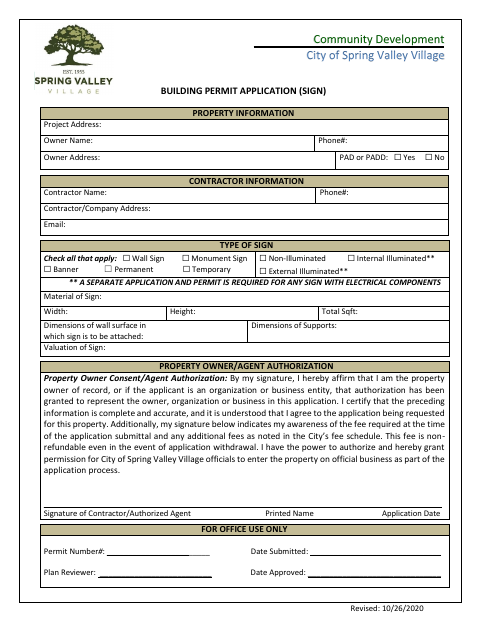 First page of the Building Permit Application (Sign)