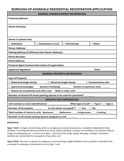 First page of the Residential Registration Application