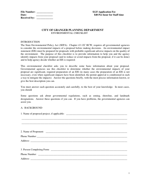 First page of the Environmental Checklist
