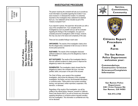 First page of the Citizens Report Procedure & Form