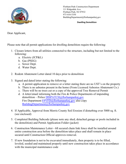 First page of the Dwelling Demolition Application