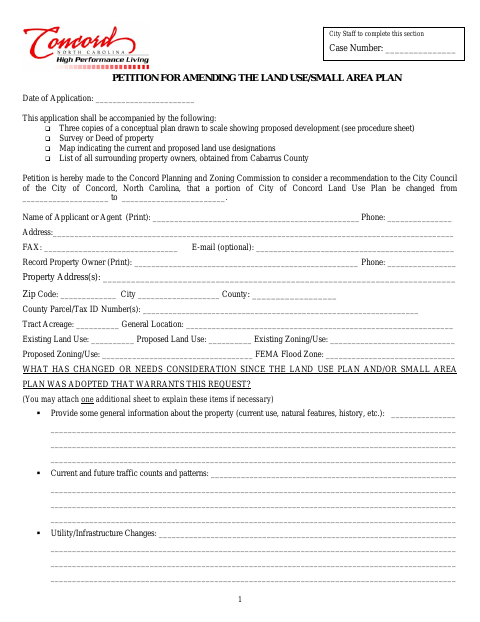First page of the Petition for Amending the Land Use/Small Area Plan