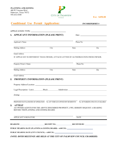 First page of the Conditional Use Permit Application