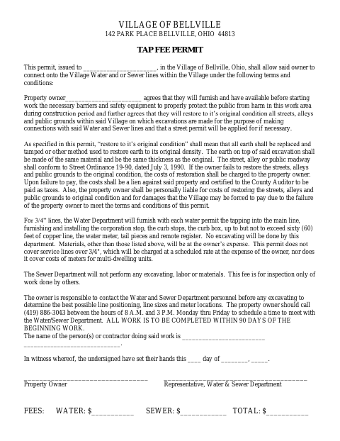 First page of the Tap Fee Permit