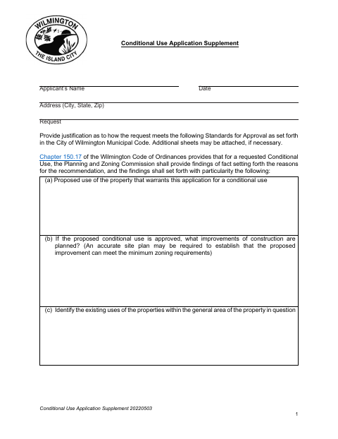 First page of the Conditional Use Application Supplement