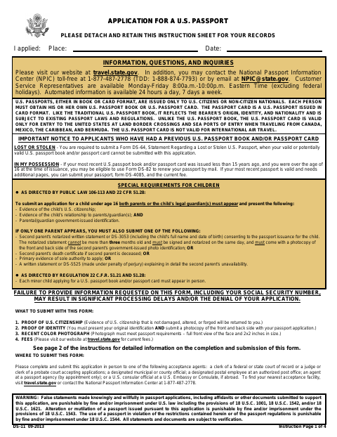 First page of the U.S. Passport Application