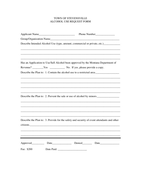 First page of the Alcohol Use Request