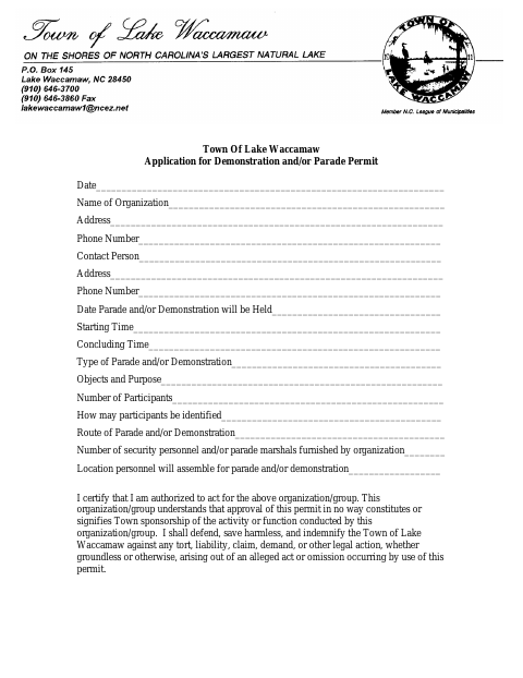 First page of the Application for Demonstration and/or Parade Permit