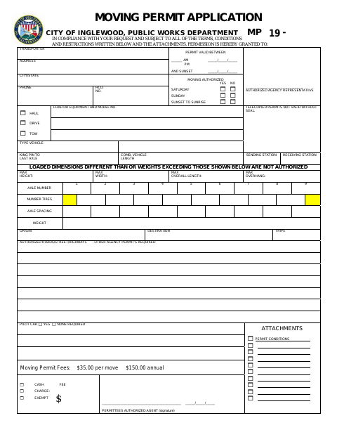 First page of the Moving Permit Application
