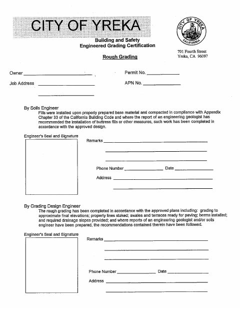 First page of the Grading Rough Certification