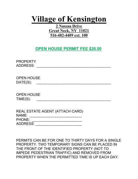 First page of the Open House Permit