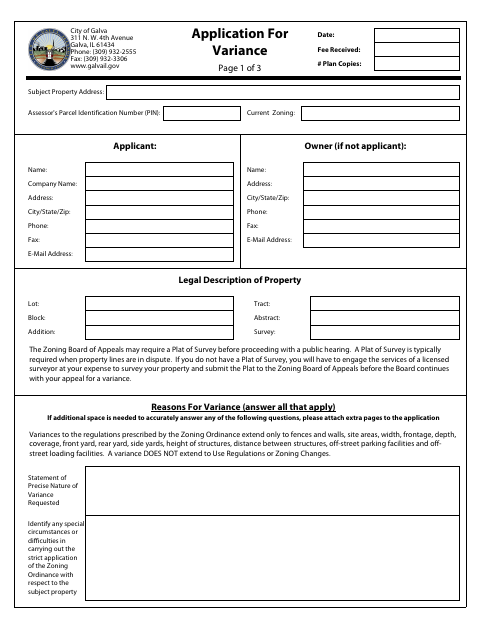 First page of the Application For Variance
