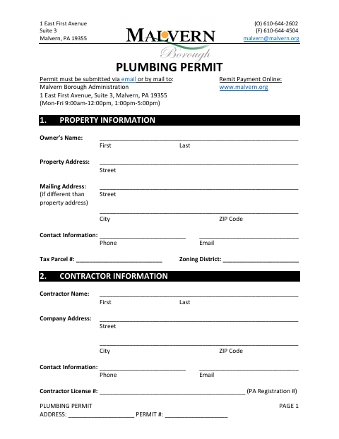 First page of the Plumbing Permit