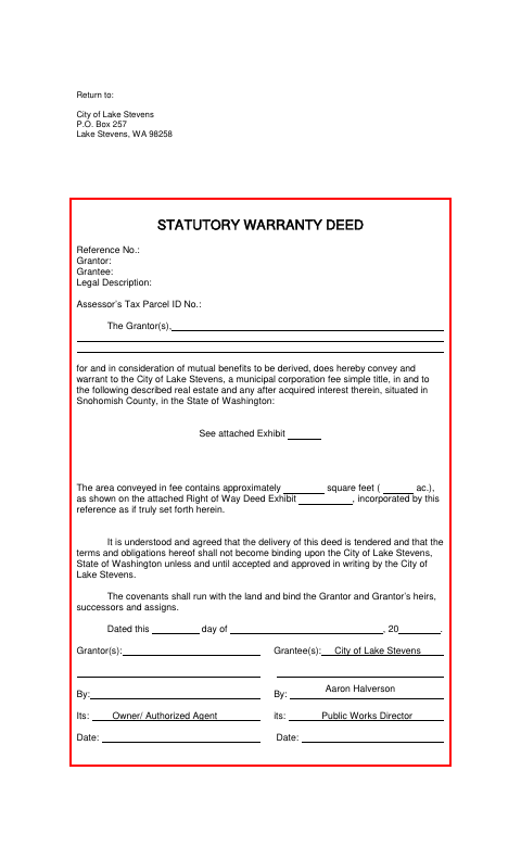 First page of the Statutory Warranty Deed