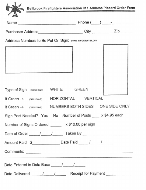 First page of the Address Sign Order Form