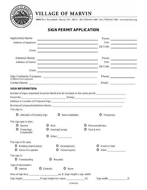 First page of the Sign Permit Application