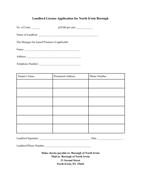 First page of the Landlord License Application