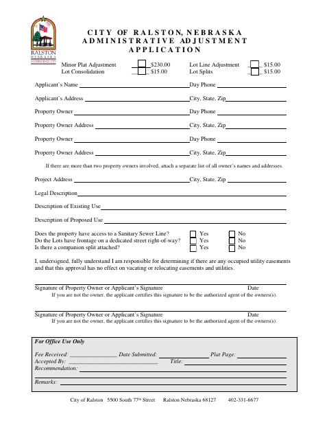 First page of the Administrative Adjustment Application