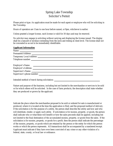 First page of the Solicitor’s Permit Application