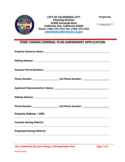 First page of the Zone Change and General Plan Amendment Application