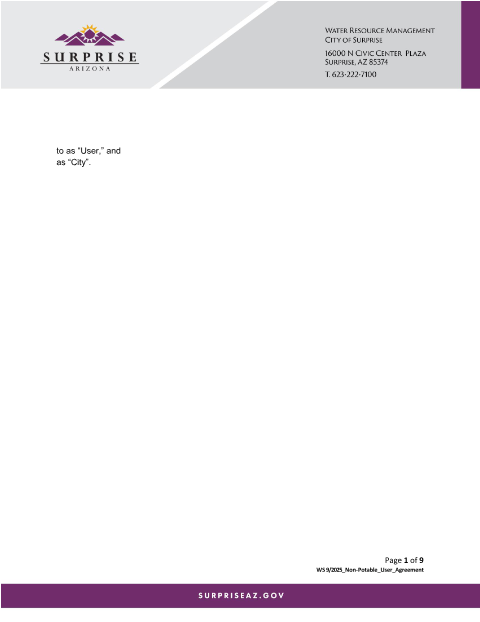 First page of the Non-Potable Water Use Agreement