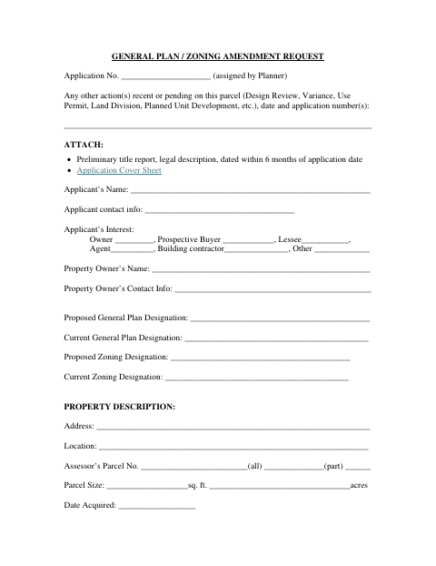 First page of the General Plan / Zoning Amendment Request