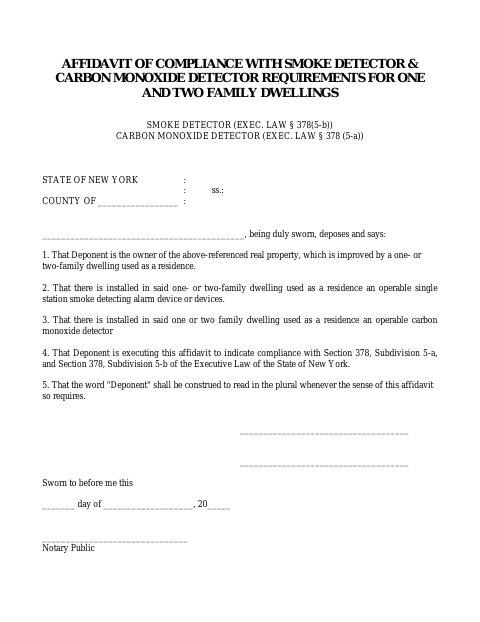 First page of the Smoke Detector and Carbon Monoxide Detector Compliance Affidavit