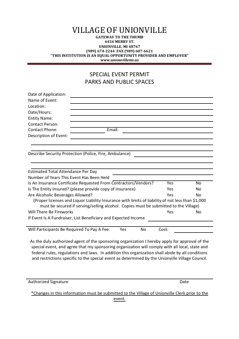 First page of the Special Event Permit