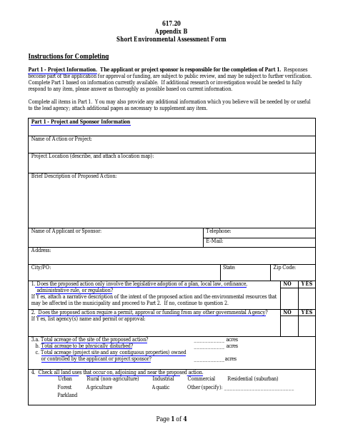 First page of the Short Environmental Assessment Form