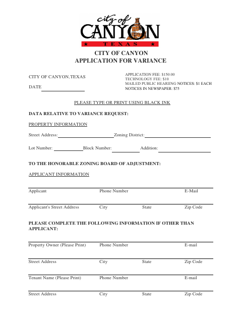 First page of the Zoning Variance Application