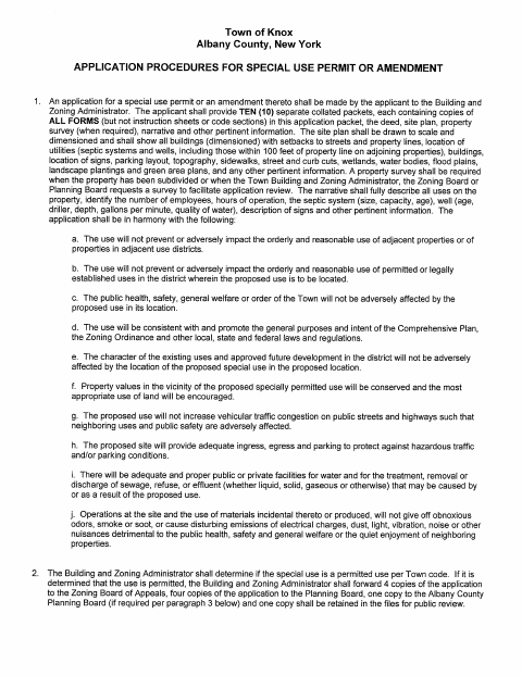 First page of the Special Use Permit Application