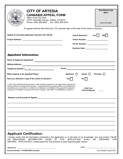 First page of the Cannabis Appeal Form