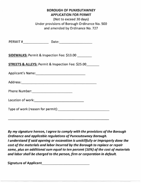 First page of the Sidewalk, Street, and Alley Closure Permit Application
