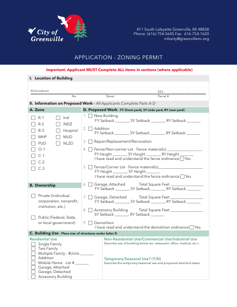 First page of the Zoning Permit Application