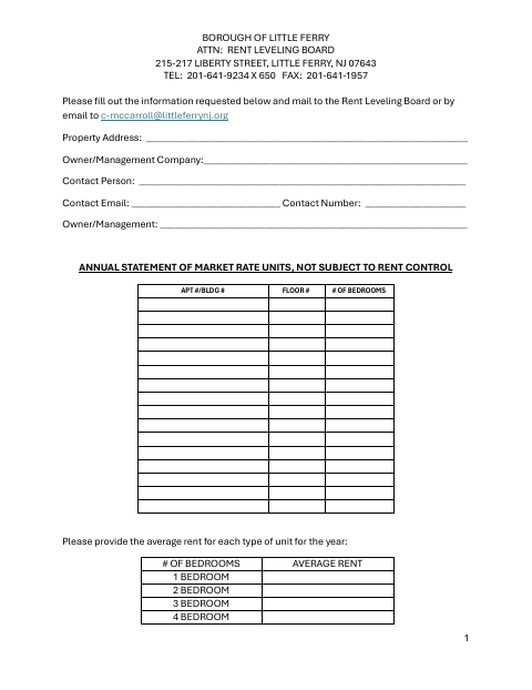 First page of the Annual Statement of Rental Units
