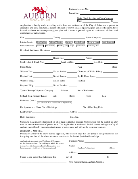First page of the Building Permit Application