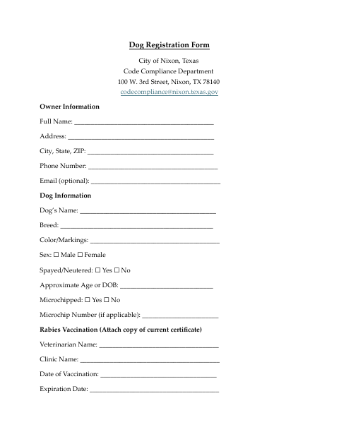 First page of the Dog Registration Form