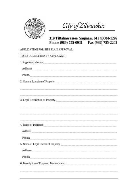 First page of the Application for Site Plan Approval
