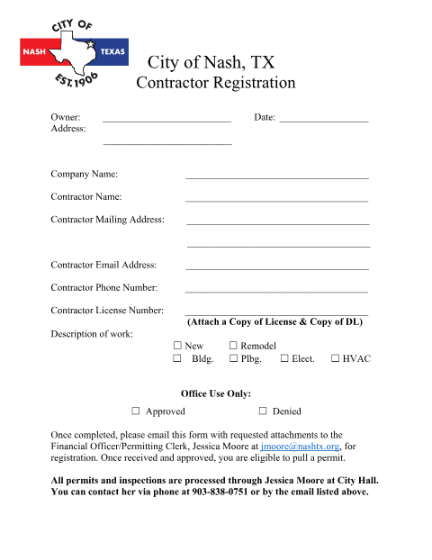 First page of the Contractor Registration