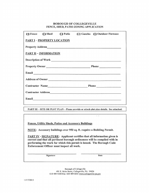 First page of the Fence, Shed, Patio Zoning Application